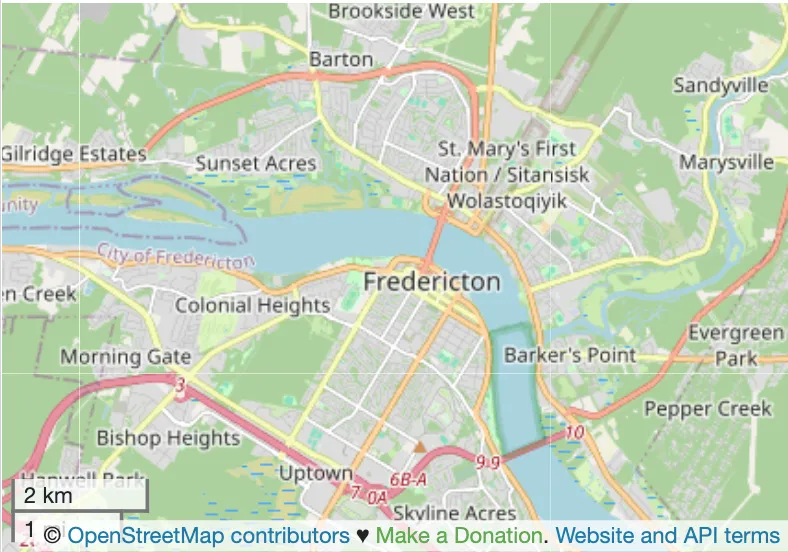 Map of Fredericton, NB
